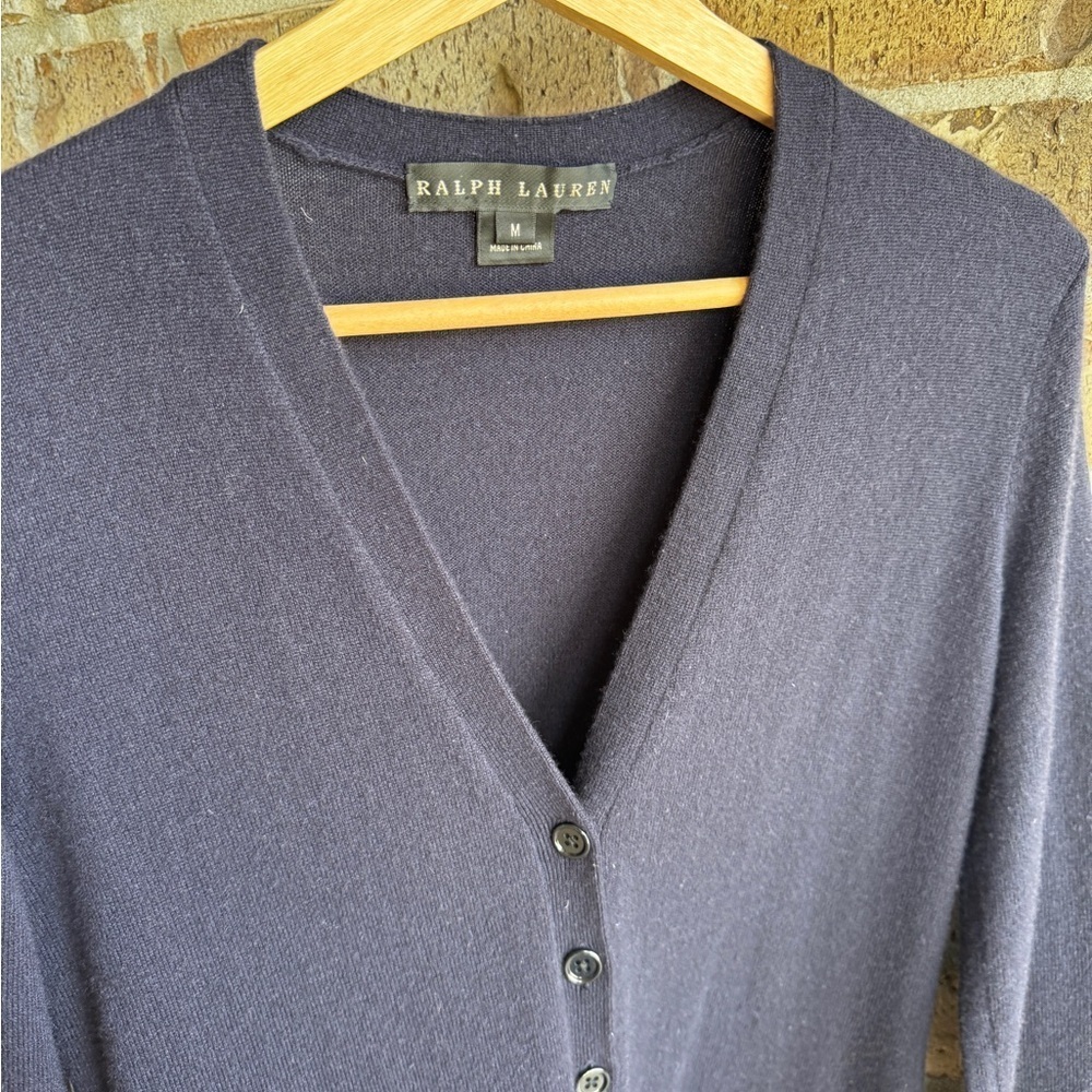 Ralph Lauren Womens 100% Cashmere Black Label Button Navy Cardigan Size Medium - Picture 4 of 13